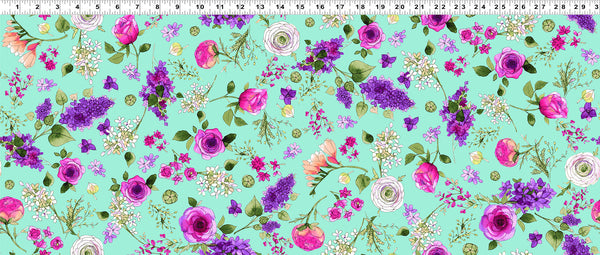 Radiance Spring Floral Light Turquoise Y2934-100 @ $9.00 / yard