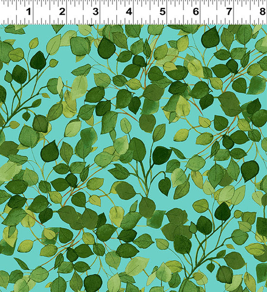 Radiance Lacey Leaves Turquoise Y2936-101 @ $9.00 / yard