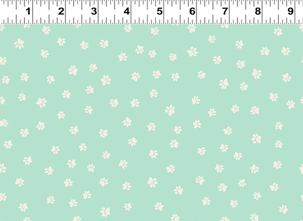 Snarky Cats Paw Prints Light Turquoise Y3061-100 @ $9.00 / yard
